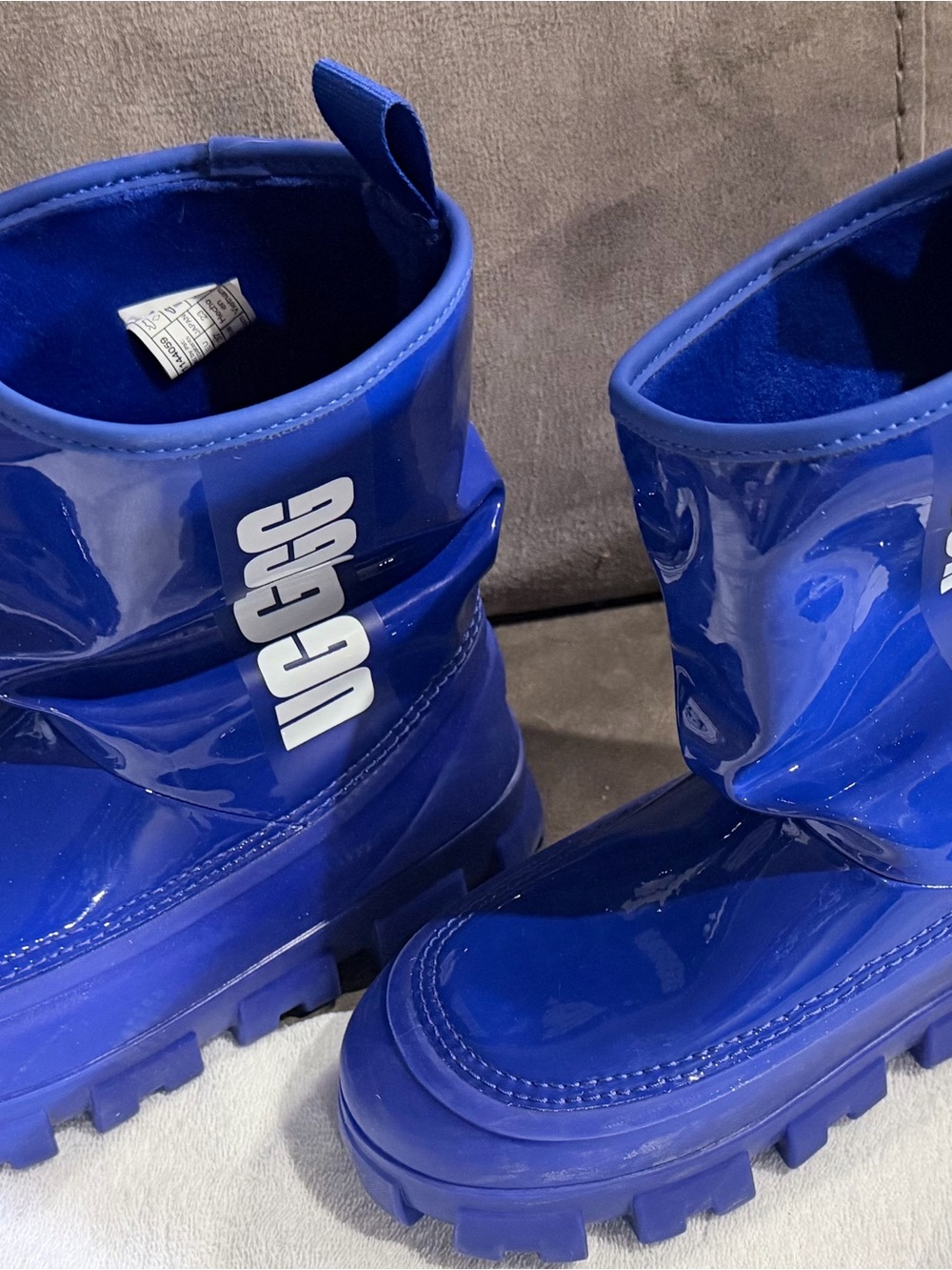 UGG Shiny Electric Blue Lug Sole Rain Boots